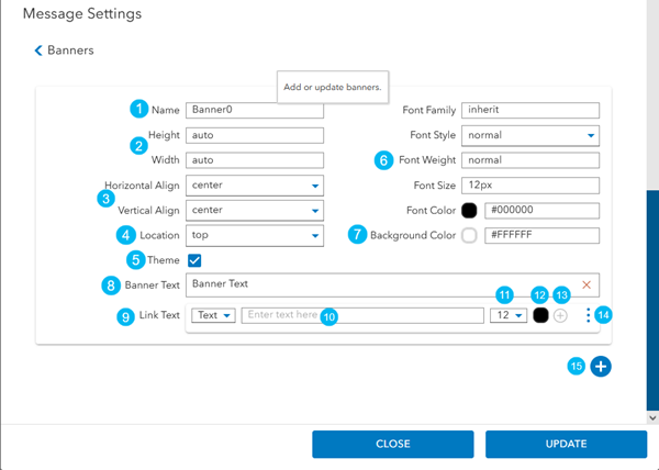Banner properties and options Banner properties and options